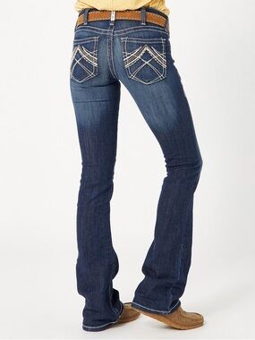Ariat Low Rise Dark Blue Bootcut Jeans with Embroidered Back Pockets